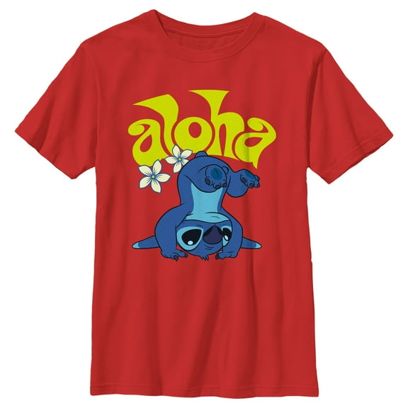 Boy's Lilo & Stitch Aloha Headstand Stitch Graphic Tee Red X Large
