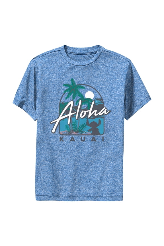 Boy's Lilo & Stitch Aloha Kauai Performance Graphic Tee Royal Blue Heather Large
