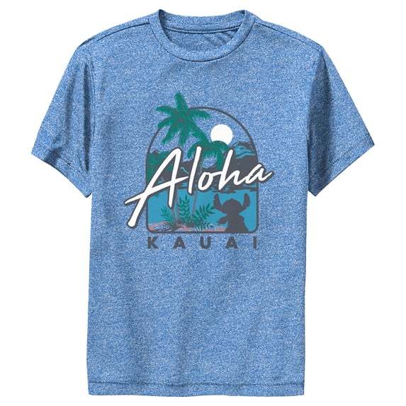 Boy's Lilo & Stitch Aloha Kauai Performance Graphic Tee Royal Blue Heather Medium
