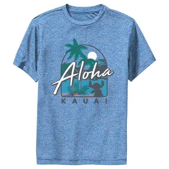 Boy's Lilo & Stitch Aloha Kauai Performance Graphic Tee Royal Blue Heather Small