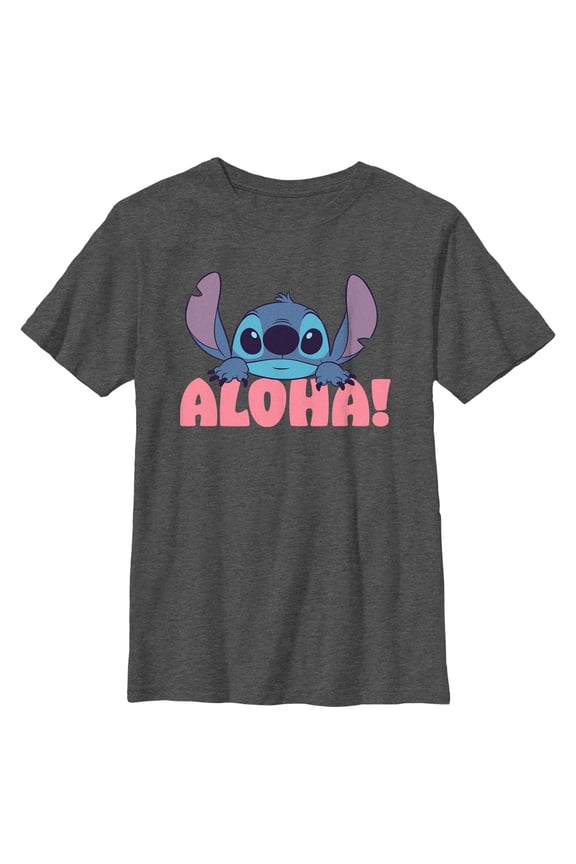 Boy's Lilo & Stitch Aloha Stitch Graphic Tee Charcoal Heather Medium