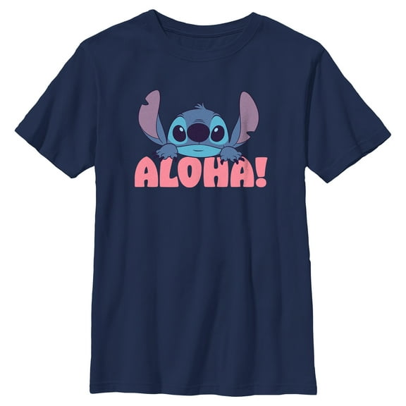 Boy's Lilo & Stitch Aloha Stitch  Graphic Tee Navy Blue Medium