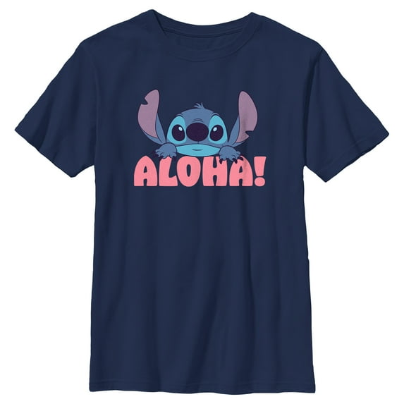 Boy's Lilo & Stitch Aloha Stitch Graphic Tee Navy Blue Medium