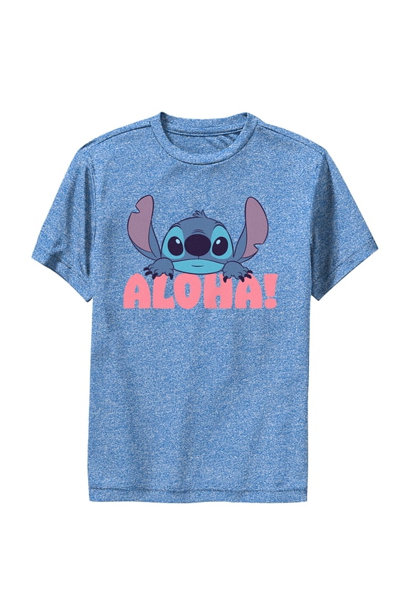 Boy's Lilo & Stitch Aloha Stitch Performance Graphic Tee Royal Blue Heather Large