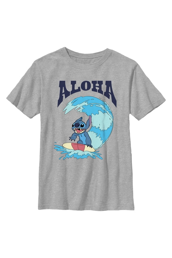 Boy's Lilo & Stitch Aloha Wave Stitch  Graphic Tee Athletic Heather Large