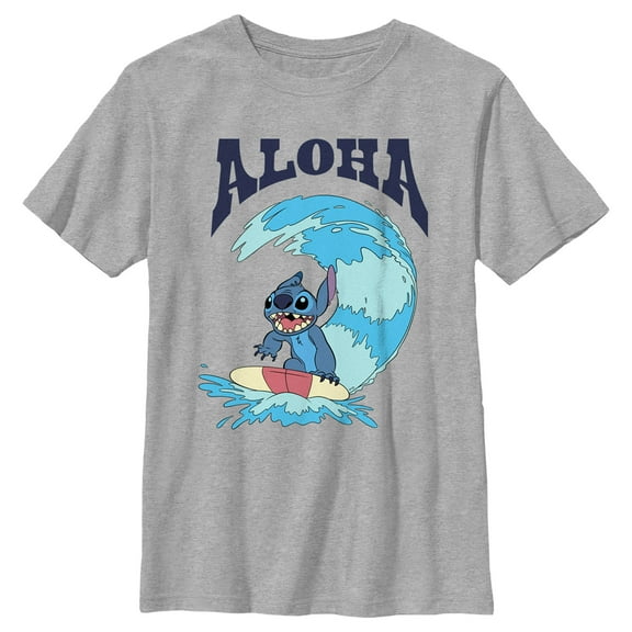 Boy's Lilo & Stitch Aloha Wave Stitch  Graphic Tee Athletic Heather X Large