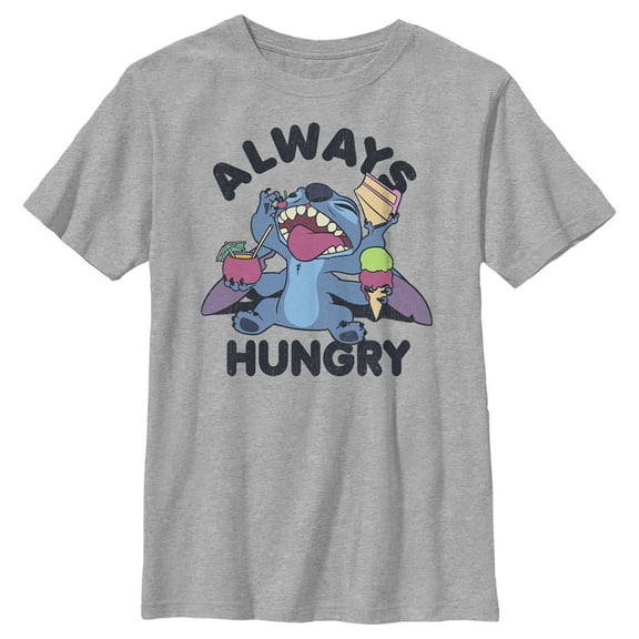Boy's Lilo & Stitch Always Hungry Stitch  Graphic Tee Athletic Heather X Large