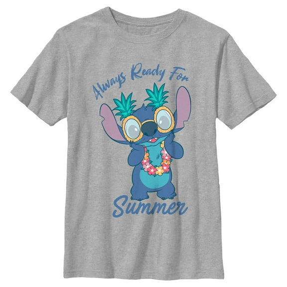 Boy's Lilo & Stitch Always Ready for Summer Stitch  Graphic Tee Athletic Heather Large