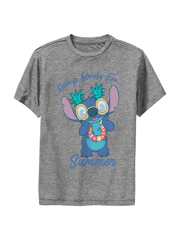 Boy's Lilo & Stitch Always Ready for Summer Stitch Performance Graphic Tee Charcoal Heather Medium