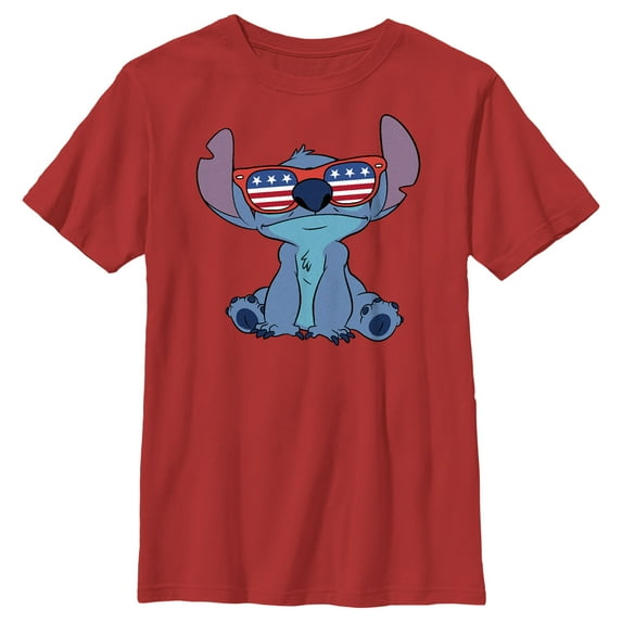 Boy's Lilo & Stitch American Flag Sunglasses Stitch Graphic Tee Red X Small