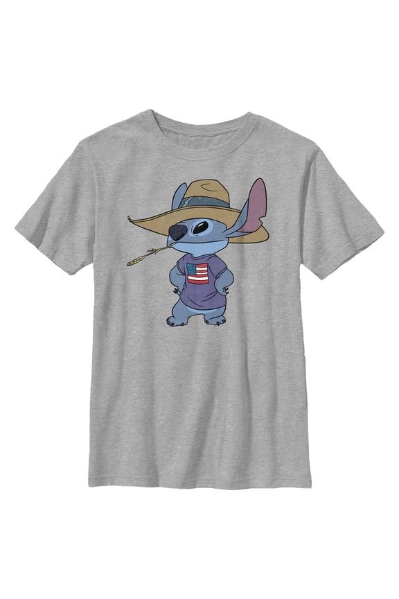 Boy's Lilo & Stitch American Pride Graphic Tee Athletic Heather Small
