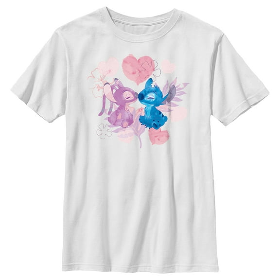 Boy's Lilo & Stitch Angel Eskimo Kiss Watercolor Graphic Tee White Medium