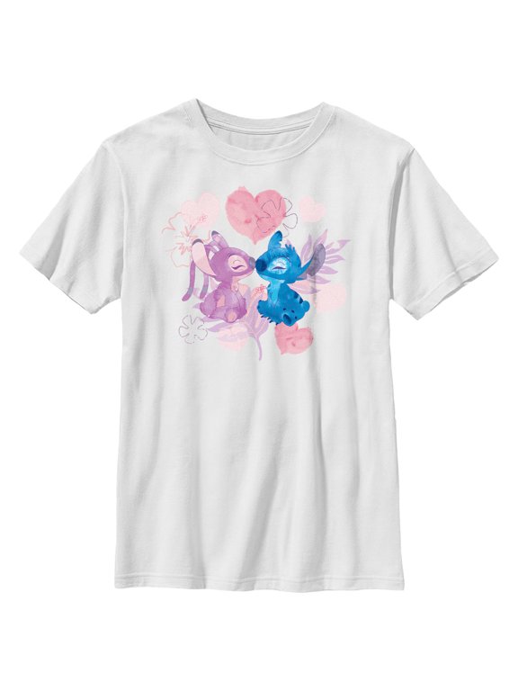 Boy's Lilo & Stitch Angel Eskimo Kiss Watercolor Graphic Tee White Medium