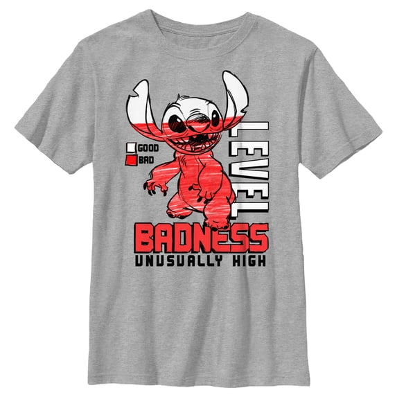 Boy's Lilo & Stitch Badness Level Unusually High Graphic Tee Athletic Heather Medium