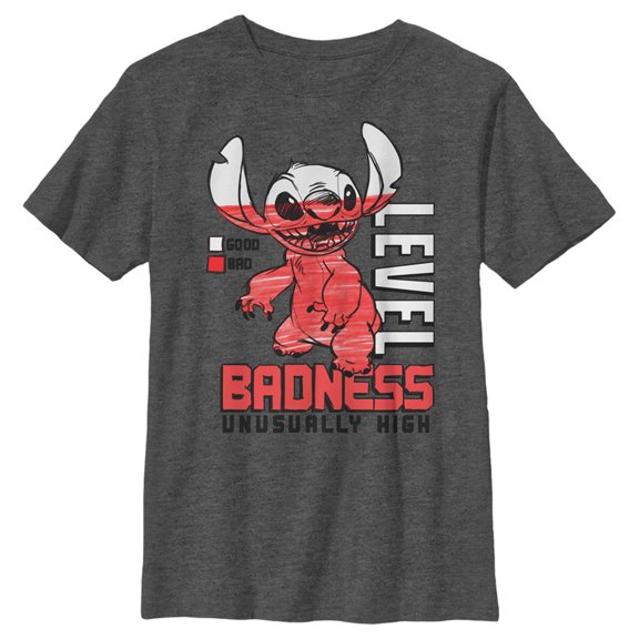 Boy's Lilo & Stitch Badness Level Unusually High Graphic Tee Charcoal Heather Small