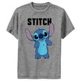 thumbnail image 1 of Boy's Lilo & Stitch Bashful Portrait Stitch  Performance Graphic Tee Charcoal Heather Large, 1 of 4