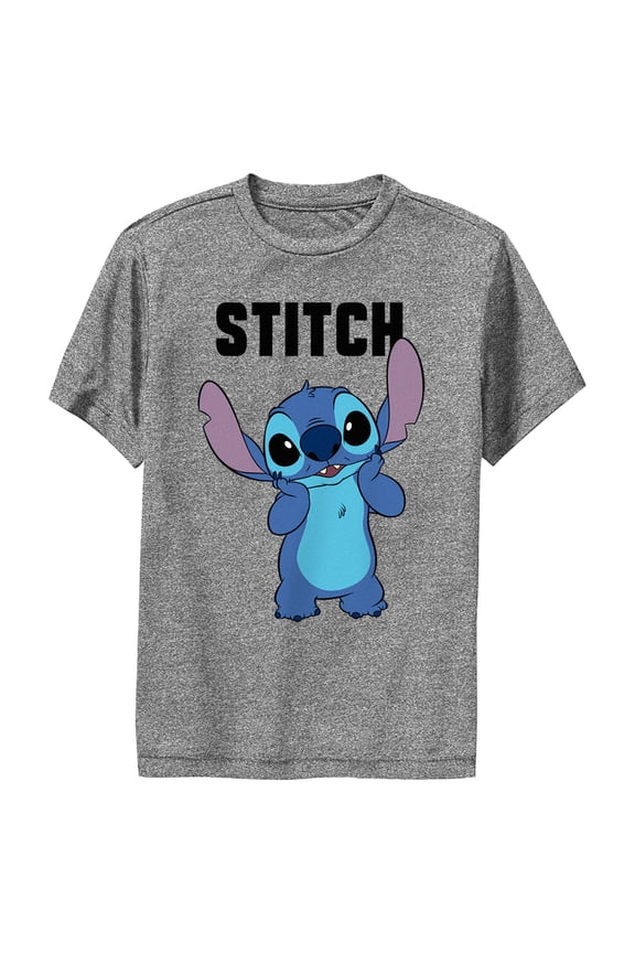 Boy's Lilo & Stitch Bashful Portrait Stitch Performance Graphic Tee Charcoal Heather Large