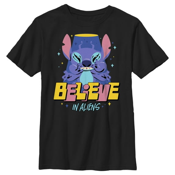 Boy's Lilo & Stitch Believe in Aliens Graphic Tee Black Small