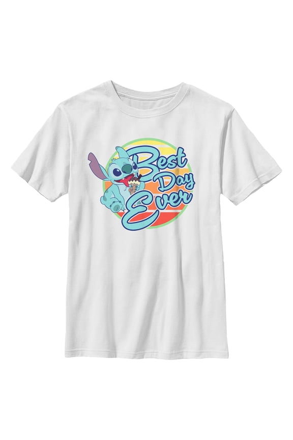 Boy's Lilo & Stitch Best Day Ever Stitch Graphic Tee White Large