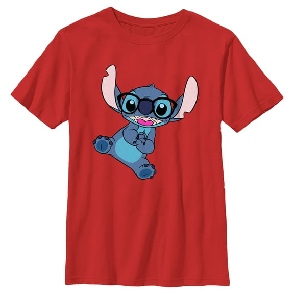 Boy's Lilo & Stitch Black Glasses Stitch  Graphic Tee Red Medium