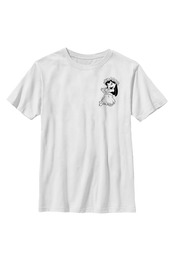 Boy's Lilo & Stitch Black and White Sketch Lilo  Graphic Tee White Medium