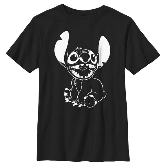 Boy's Lilo & Stitch Black and White Stitch Graphic Tee Black Medium