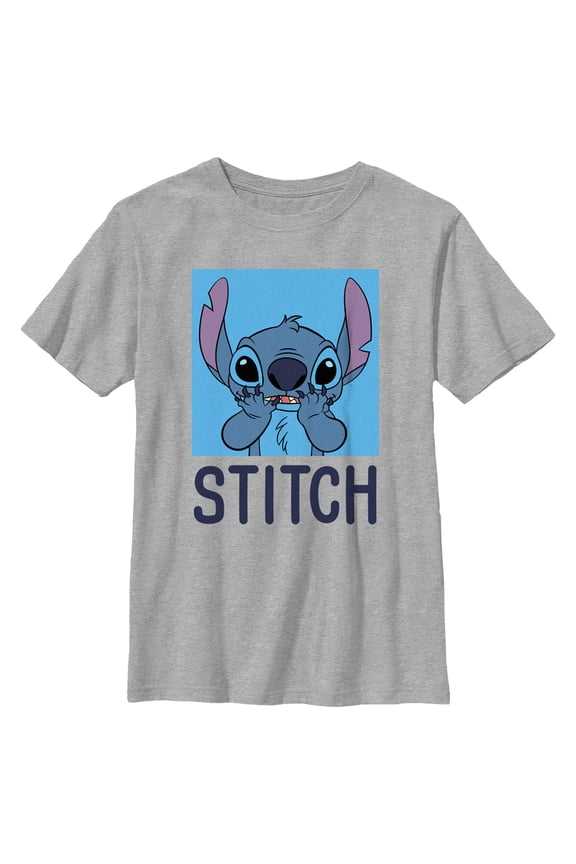 Boy's Lilo & Stitch Blue Square Portrait Stitch Graphic Tee Athletic Heather Medium