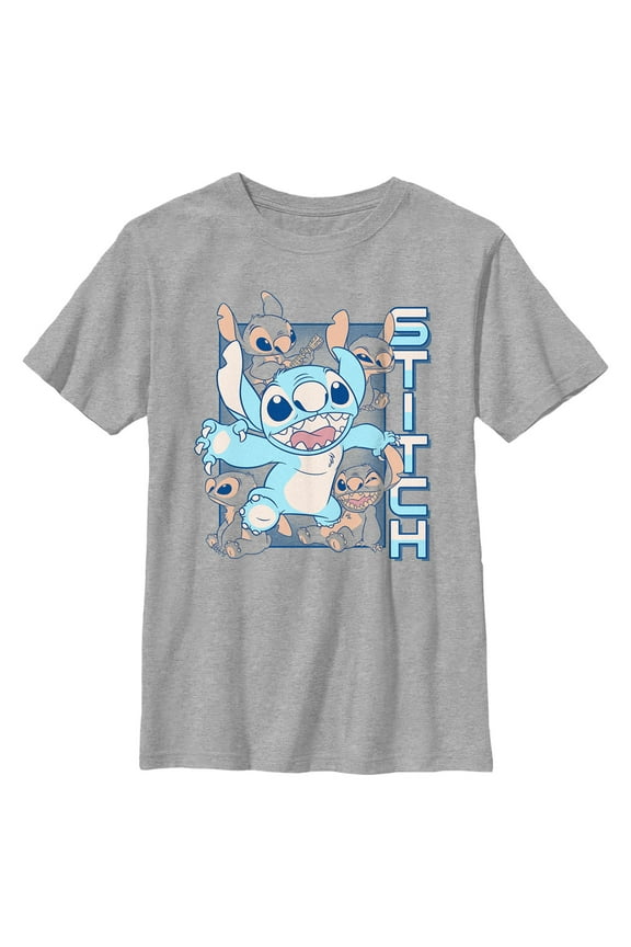 Boy's Lilo & Stitch Blue Stitch Faces Graphic Tee Athletic Heather Large