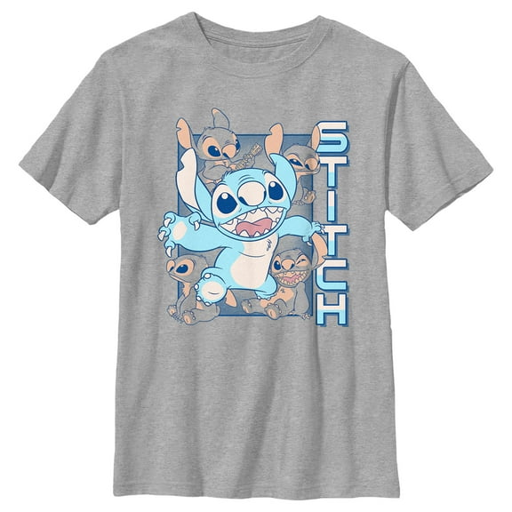 Boy's Lilo & Stitch Blue Stitch Faces Graphic Tee Athletic Heather X Large