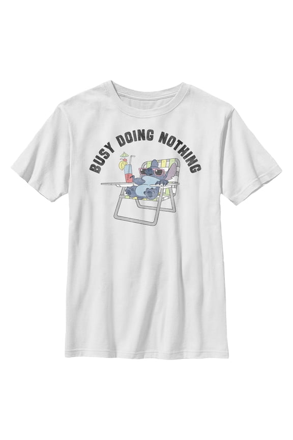 Boy's Lilo & Stitch Busy Doing Nothing Graphic Tee White Large