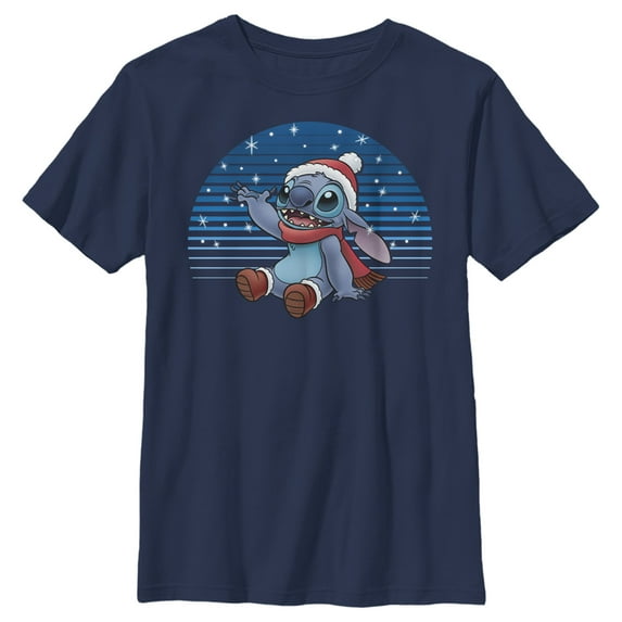 Boy's Lilo & Stitch Catching Snow Graphic Tee Navy Blue Large