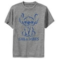 thumbnail image 1 of Boy's Lilo & Stitch Chill Vibes Stitch Performance Graphic Tee Charcoal Heather X Large, 1 of 4