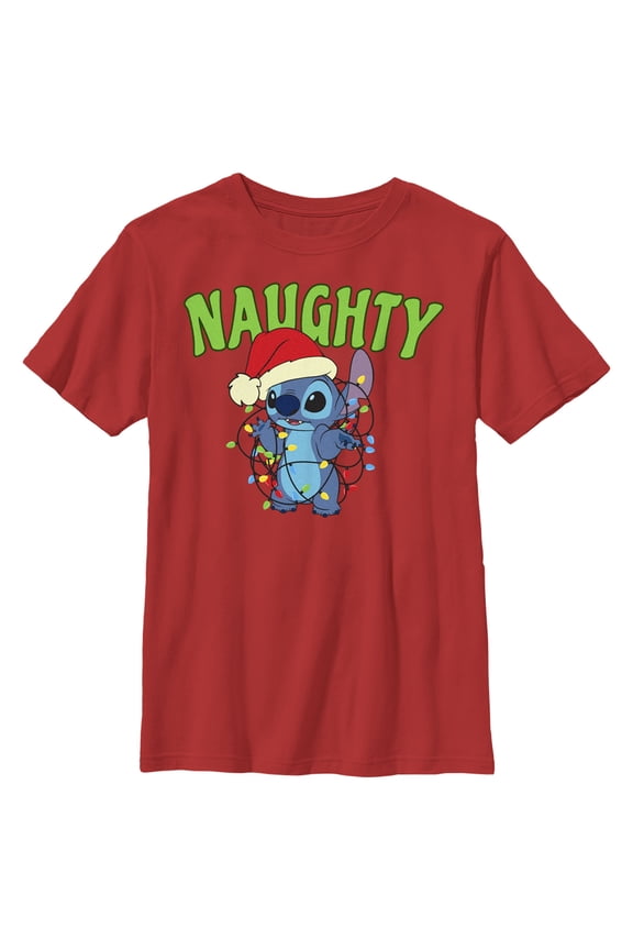 Boy's Lilo & Stitch Christmas Naughty Stitch Graphic Tee Red Large
