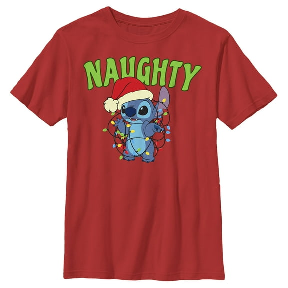 Boy's Lilo & Stitch Christmas Naughty Stitch  Graphic Tee Red X Large