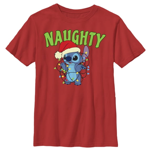 Boy's Lilo & Stitch Christmas Naughty Stitch Graphic Tee Red X Large