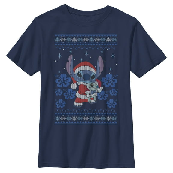 Boy's Lilo & Stitch Christmas with Scrump  Graphic Tee Navy Blue X Small