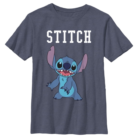 Boy's Lilo & Stitch Collegiate Stitch Graphic Tee Navy Blue Heather Medium