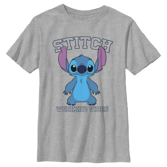 Boy's Lilo & Stitch Collegiate Weekend Vibes Graphic Tee Athletic Heather Large