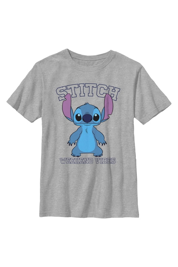 Boy's Lilo & Stitch Collegiate Weekend Vibes Graphic Tee Athletic Heather Small