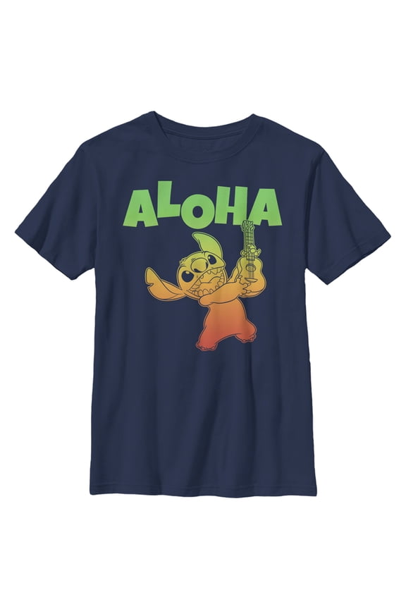 Boy's Lilo & Stitch Colorful Aloha Music Graphic Tee Navy Blue Large