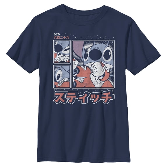 Boy's Lilo & Stitch Comic Book Panels Graphic Tee Navy Blue X Large
