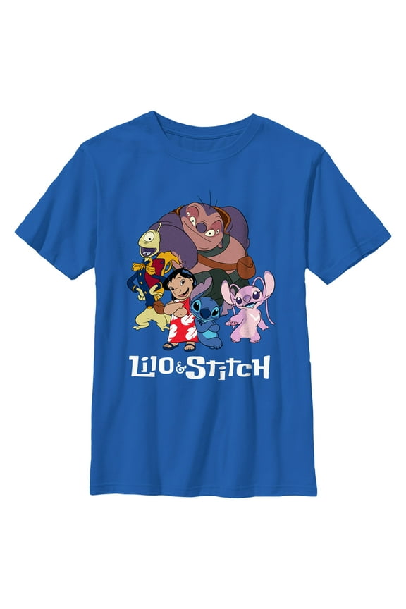 Boy's Lilo & Stitch Crew Logo  Graphic Tee Royal Blue Medium
