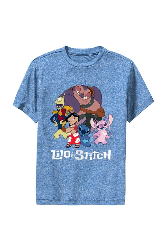 Boy's Lilo & Stitch Crew Logo Performance Graphic Tee Royal Blue Heather Large