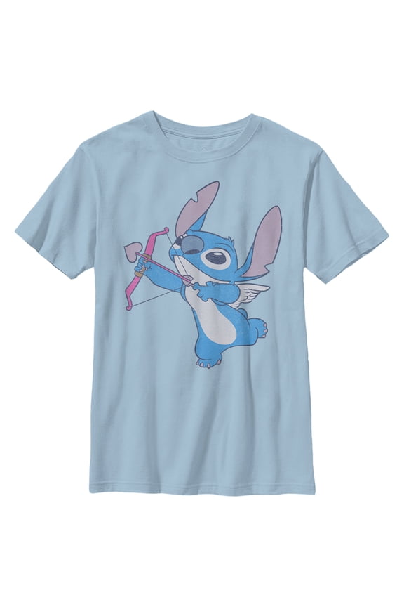 Boy's Lilo & Stitch Cupid Stitch With Heart Arrows  Graphic Tee Light Blue Small