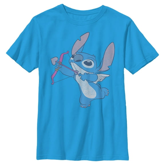 Boy's Lilo & Stitch Cupid Stitch With Heart Arrows  Graphic Tee Turquoise X Small