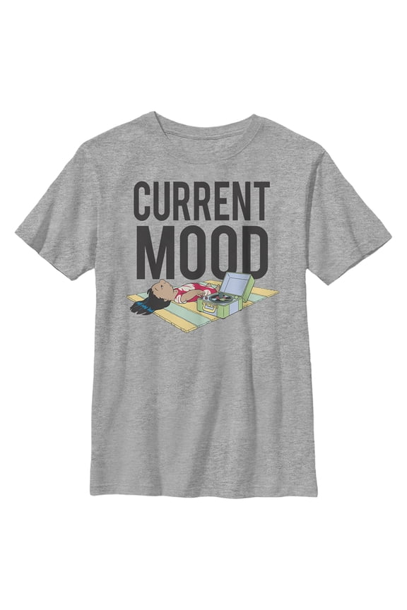 Boy's Lilo & Stitch Current Mood, Relaxing With Music Graphic Tee Athletic Heather Small