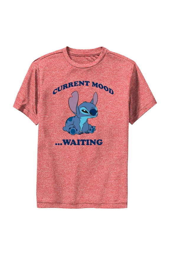 Boy's Lilo & Stitch Current Mood Waiting  Performance Graphic Tee Red Heather Large