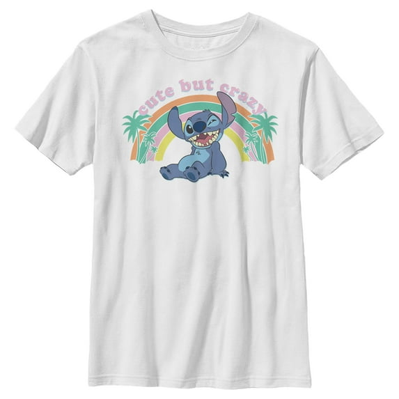 Boy's Lilo & Stitch Cute But Crazy Graphic Tee White X Large