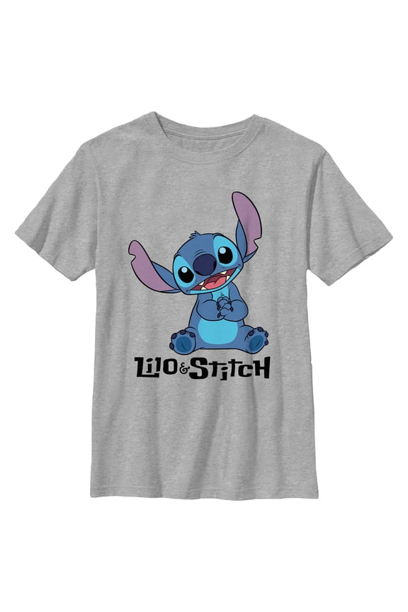 Boy's Lilo & Stitch Cute Logo Graphic Tee Athletic Heather Large