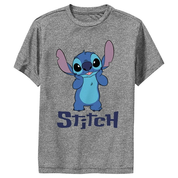 Boy's Lilo & Stitch Cute Portrait Stitch Performance Graphic Tee Charcoal Heather Large